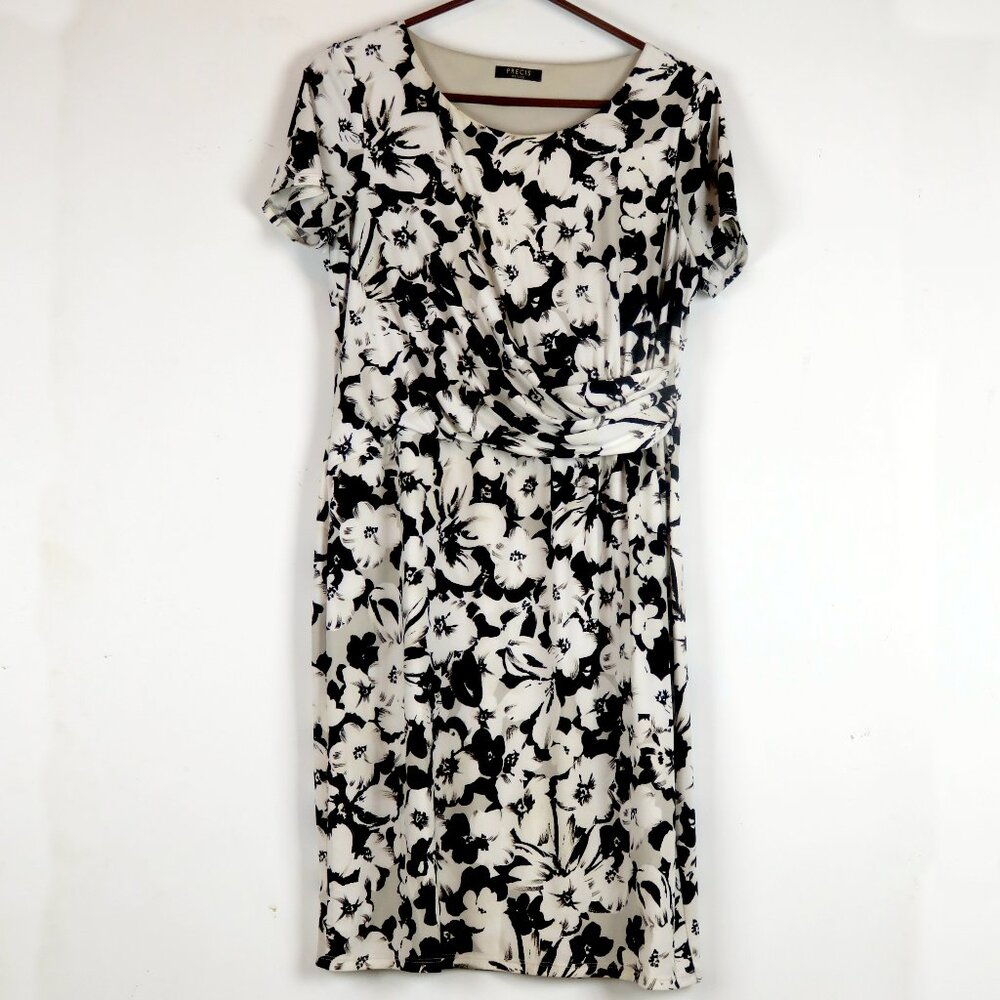 Precis Petite Black Pullover Shift Size UK 14 US 10 Lining Off White Floral